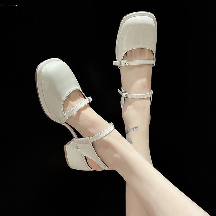 Fashion Mary Jane Shoes Women's Korean-style Thick Heel Toe Box Buckle Fashion High Heel Sandals Women