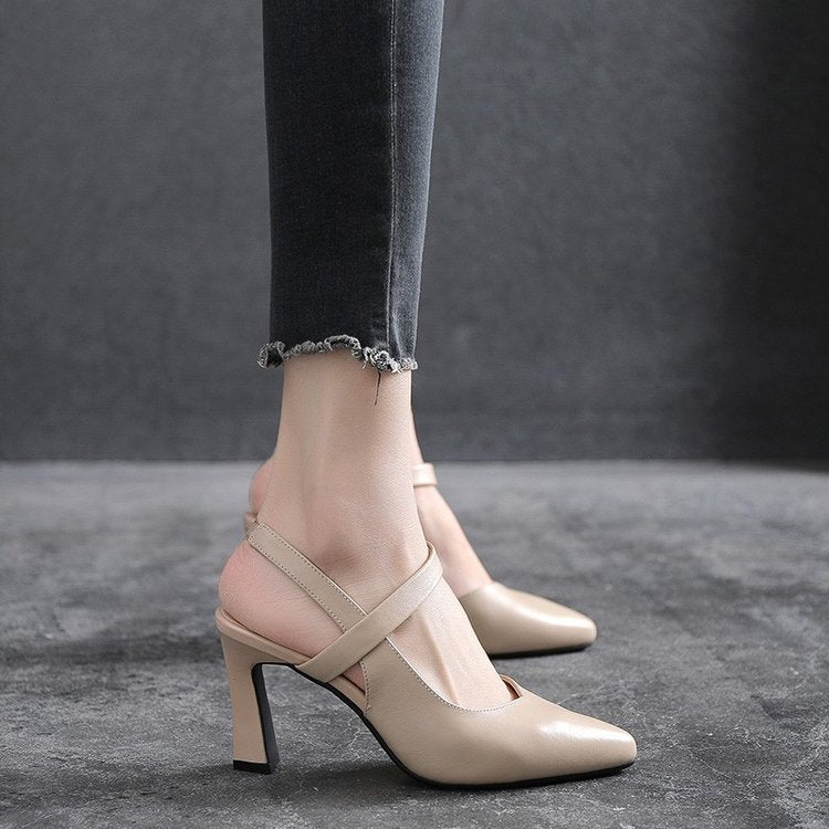 Women's Temperament Fashion Thick Heel Pointed Toe Set High Heels