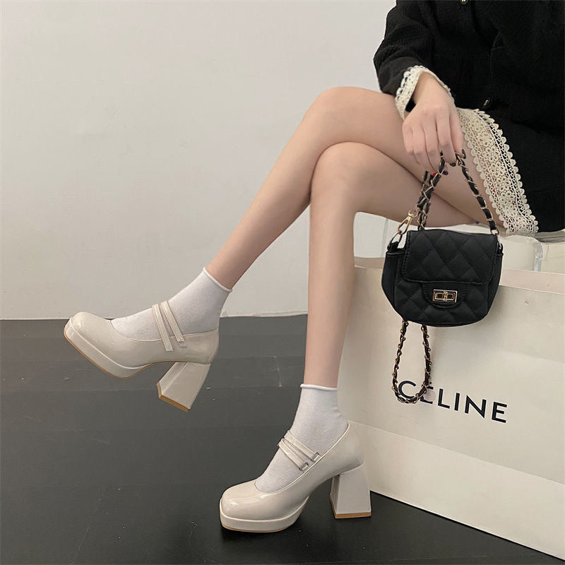 White Mary Jane Chunky Heel Wedding Shoes