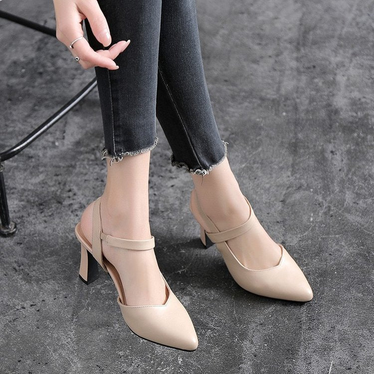 Women's Temperament Fashion Thick Heel Pointed Toe Set High Heels